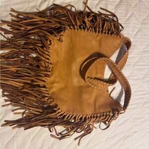 Fringe Leather Tote Bag in Cognac